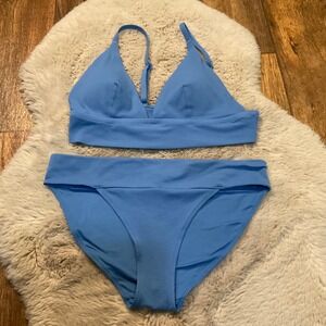 Aerie Bikini Size Large‎ Blue Textured Waffle Knit Swimsuit 2 Piece